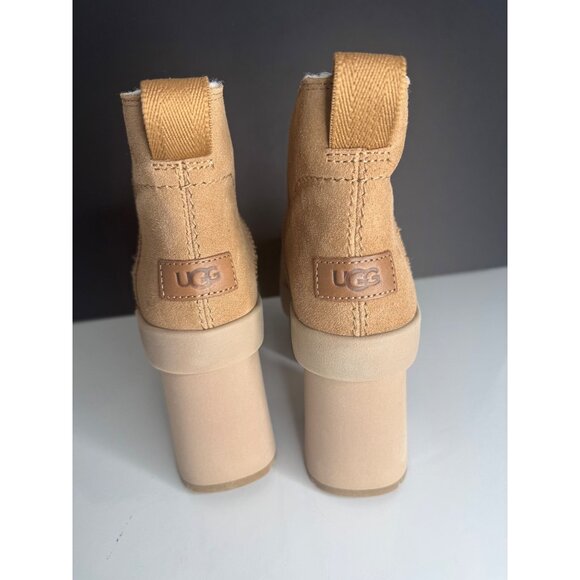 UGG New Heights Platform Mini Chestnut Suede Sherpa Boots US 7 EU 38 New - Picture 4 of 5